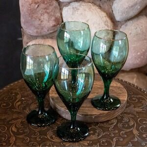 Vintage Libbey Juniper Green Wine Glasses Set of 4 | Mid Century Green Goblets
